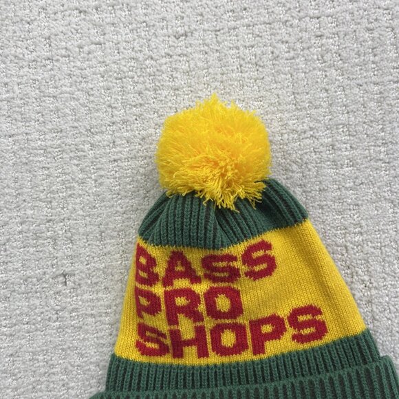 Bass Pro Shops Knit Winter Tuque Beanie w/ Pom Green / Yellow / Red Hunting - Picture 4 of 6
